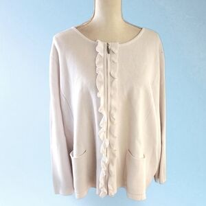 TALBOTS Zip Front Ruffle Sweater Jacket